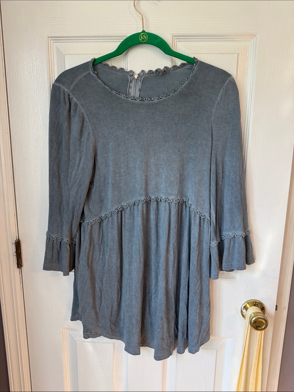 POL Washed Gray Crochet-Trim Peasant Tunic